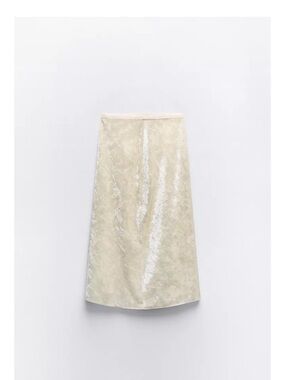Zara Iridescent Cream Midi Skirt